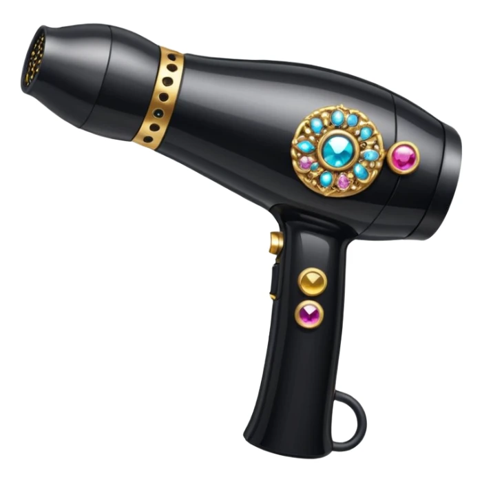 black blow dryer covered in jewelry sticker
