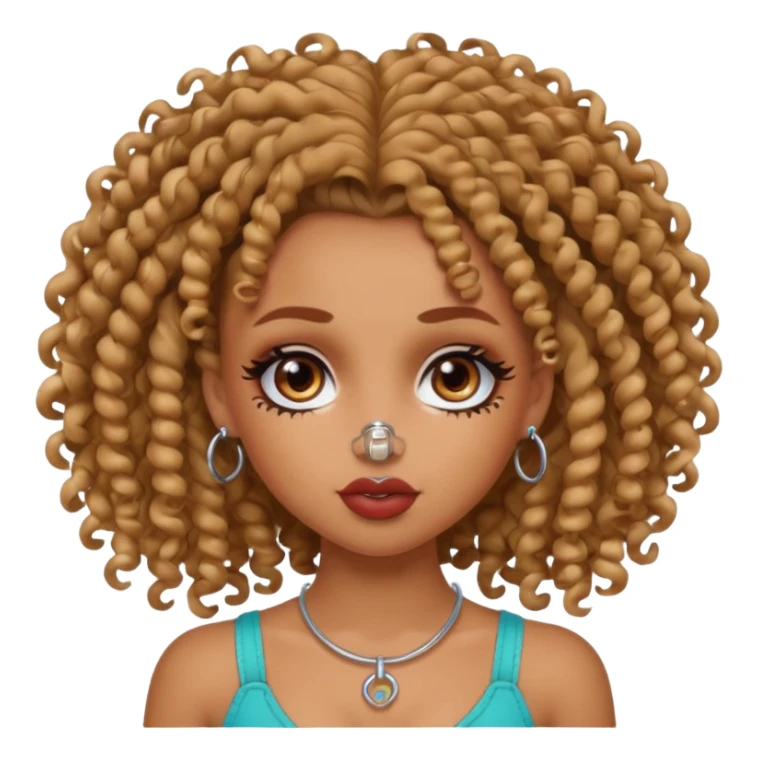 pretty bratz baddie, curly head, tan skin, nosering and septum piercing sticker