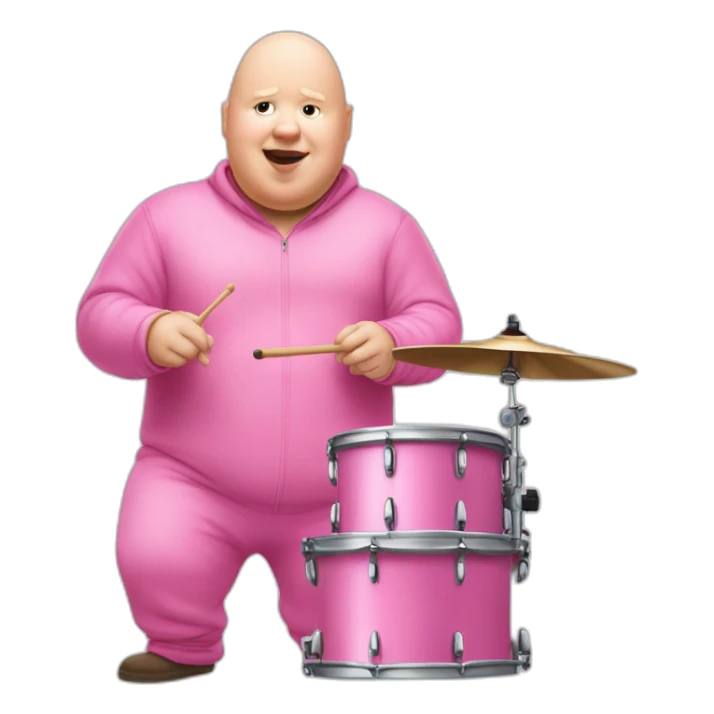 Matt Lucas in a pink onesie playing the drums sticker