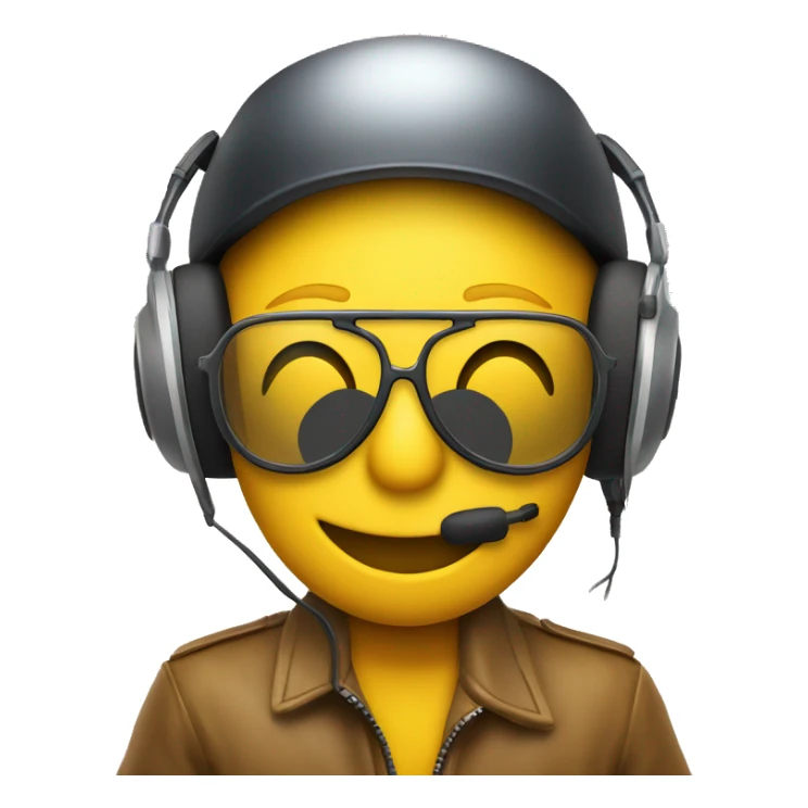smiley yellow face wearing aviator glasses and racing headset and cap  sticker