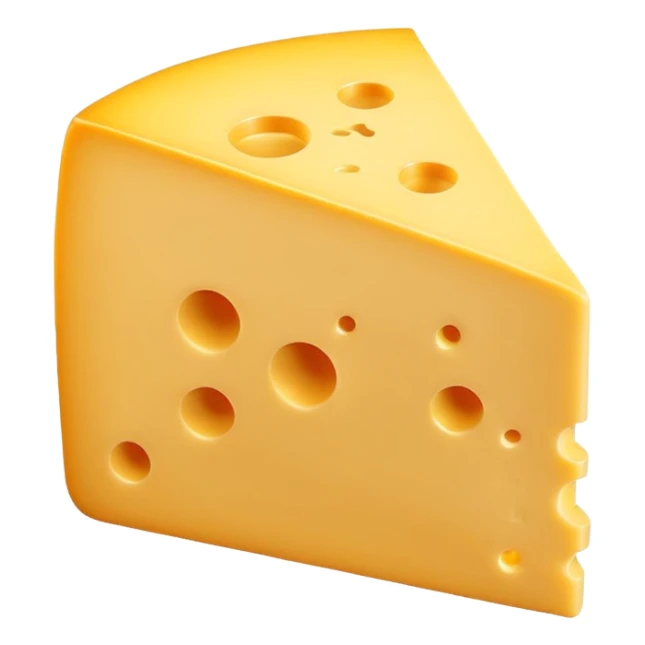 3D cartoon wedge of cheese with slightly smoother surface and one fewer hole, same size and shape, Memoji-style. sticker