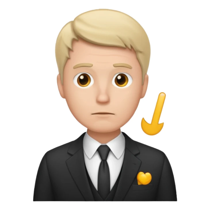 white man in formal suit in thought, showing something sticker