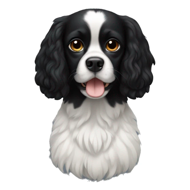 completely black small king spaniel with black fur on his whole face and white fur on chest sticker