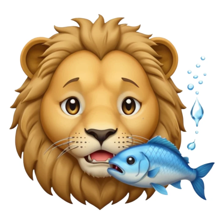  A lion eating a fish, feeling sad, cry, tear falling from eyes, portrait, bust up sticker
