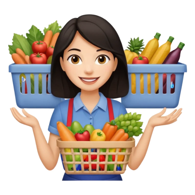 dark haired lady grocery shopping checkout sticker