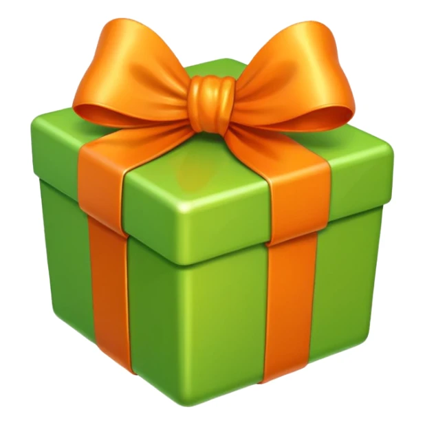 apple style emoji of a light green box with a shiny orange bow sticker