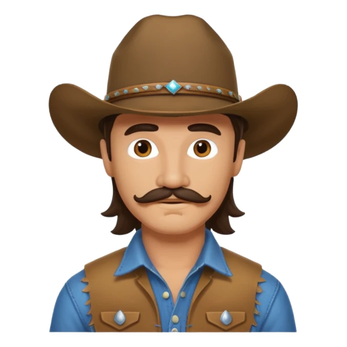 Brunette man with mullet and mustache cowboy  sticker