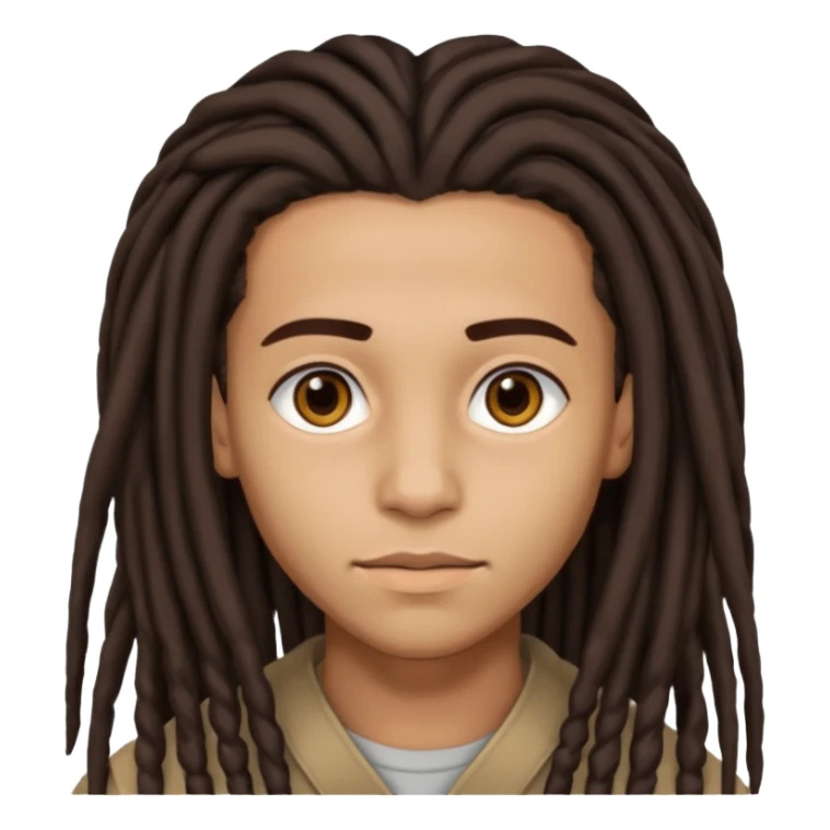 Lightskin with brown eyes and dark brown long dreads with a lining sticker