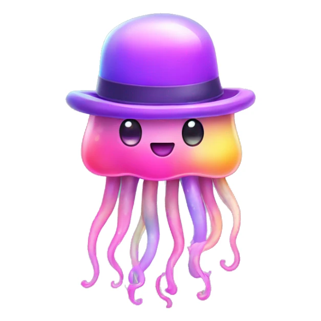 Kawaii pastel rainbow jellyfish with neon top hat  sticker