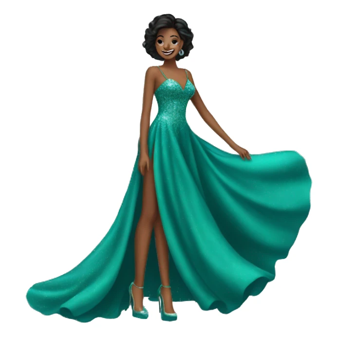 prom dress on manican long with train glittery teal sticker