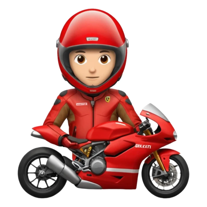 biker with red ducati full face helmet and red ducati suit sticker