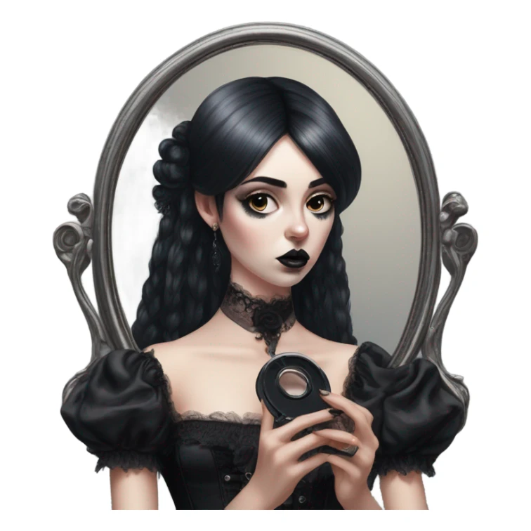 Hyper Realistic Goth victoria secret model looking into a handheld mirror  sticker