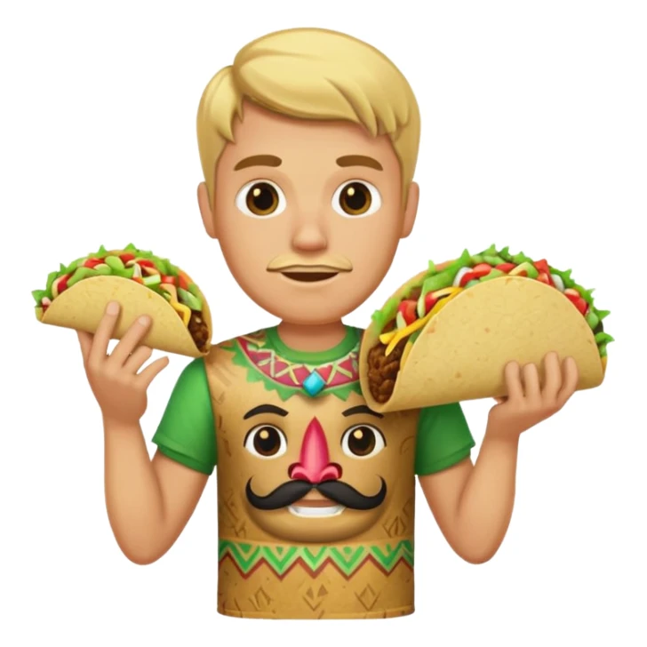 blonde man with tiki shirt holding taco sticker