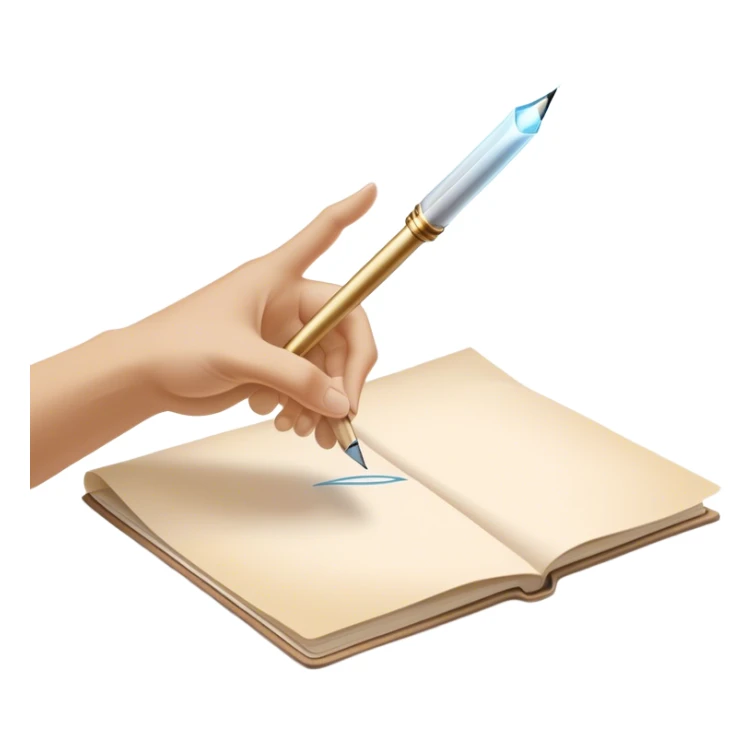 A glowing, slightly transparent hand—representing the future self—emerges from a piece of paper, offering a pen to the present self. The present self’s hand, solid and real, reaches out to take it, symbolizing the moment of choosing action over procrastination, guided by the future self’s wisdom. sticker
