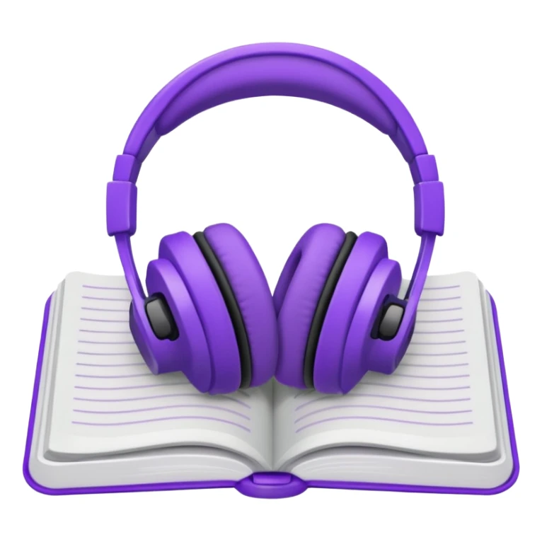 purple open journal with purple headphones on top sticker