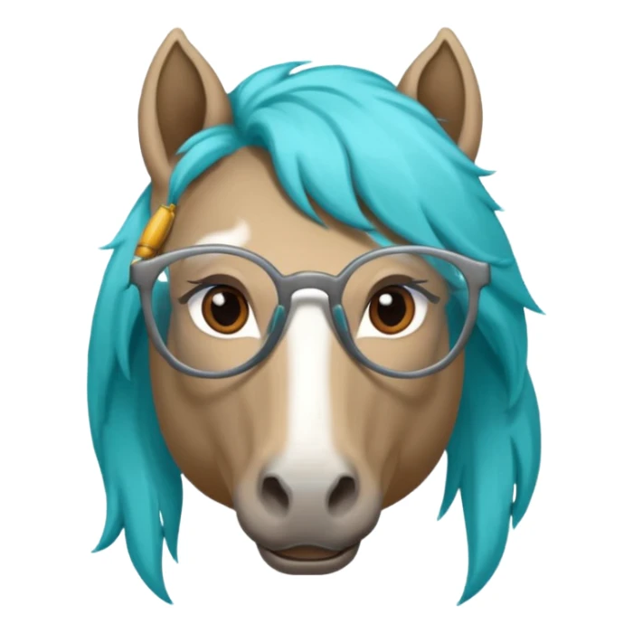 grey horse head with turquoise hair and glasses sticker