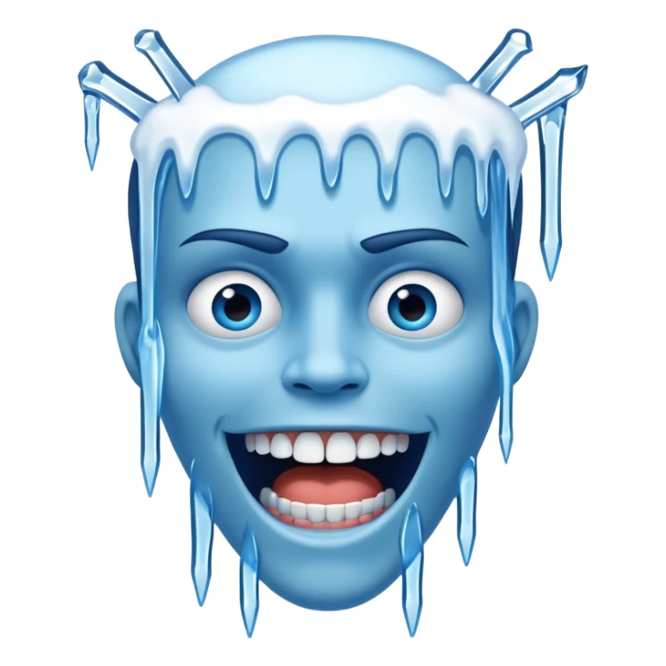 Blue face with chattering teeth, icicles hanging from face, freezing cold expression sticker