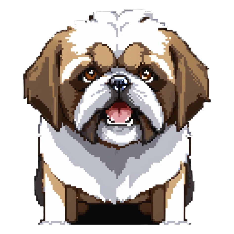 shih tzu dog with an angry expression, furrowed brows, small snout, long fur, tiny paws, growling sticker