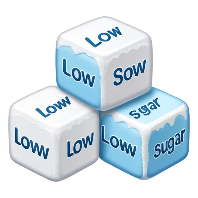 Icon 3 terrones de azúcar con la palabra debajo que diga low sugar sticker
