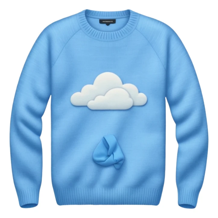 sky-blue wool sweater with light fabric folds and soft shading, casual style, Knitten. sticker
