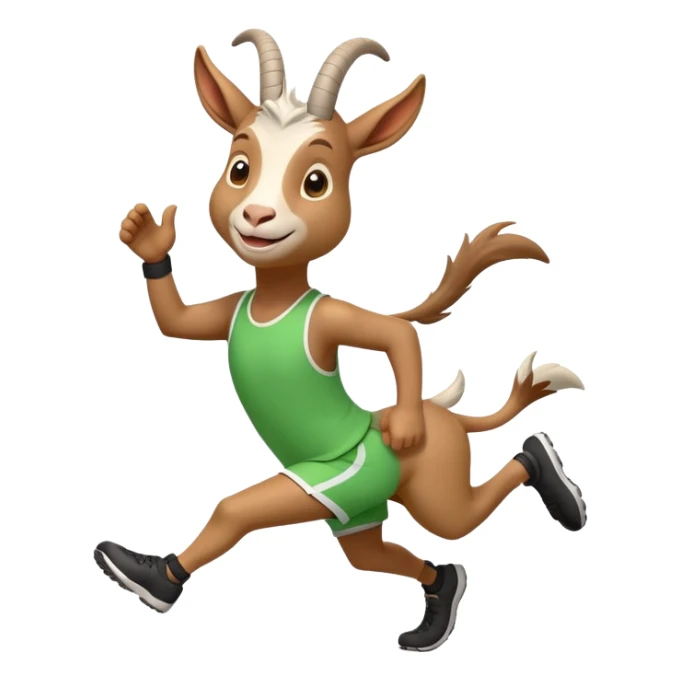 friendly anthropomorphised goat jogging upright in a new outfit, relaxed pose sticker