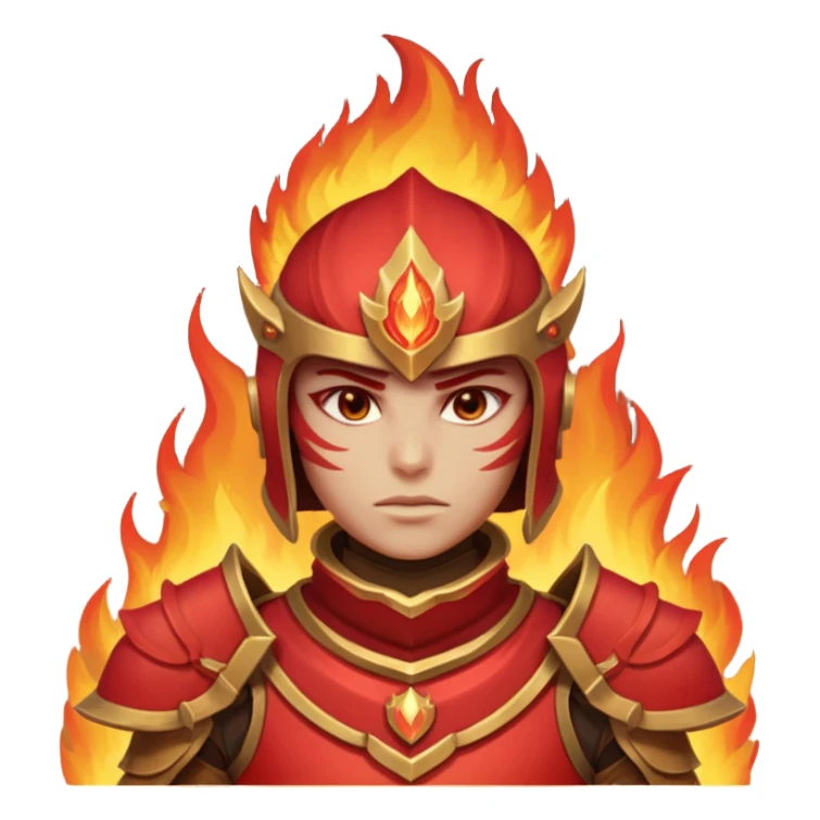 desert fire warrior portrait, head and shoulders only, red-gold armor collar, glowing fire accents, powerful gaze, fantasy desert vibe, 3D cartoon, mobile game icon style, clean background, no text, no watermark
 sticker