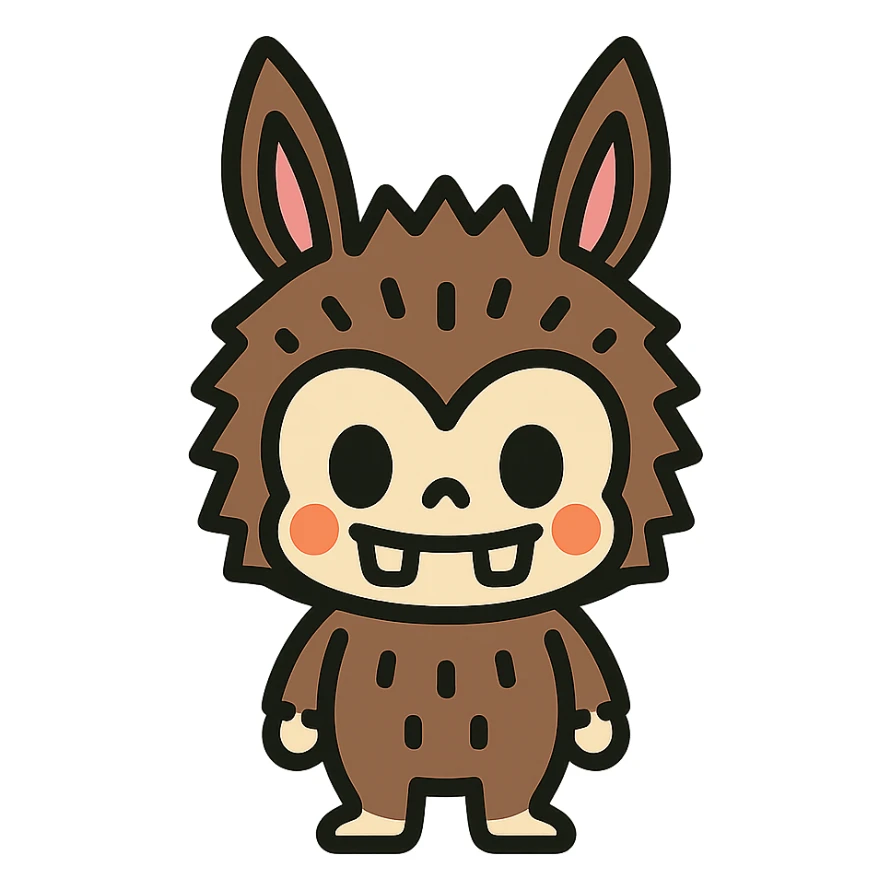 Labubu character as a color outlined icon, black outlines with subtle color accents sticker