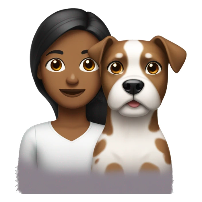 Brown skinned couple with black hair holding small white dog sticker