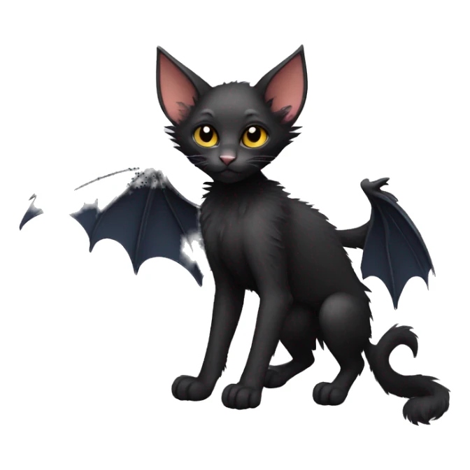 Black Lykoi cat with bat wings full body sticker