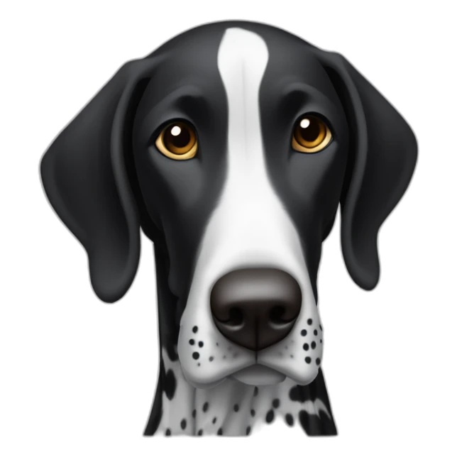 black german shorthair pointer, full black head, without white on the head, with white hair on the snout, black and white spotted body sticker