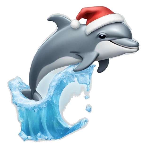 A dolphin wearing a santa hat diving into a wave made out of ice  sticker