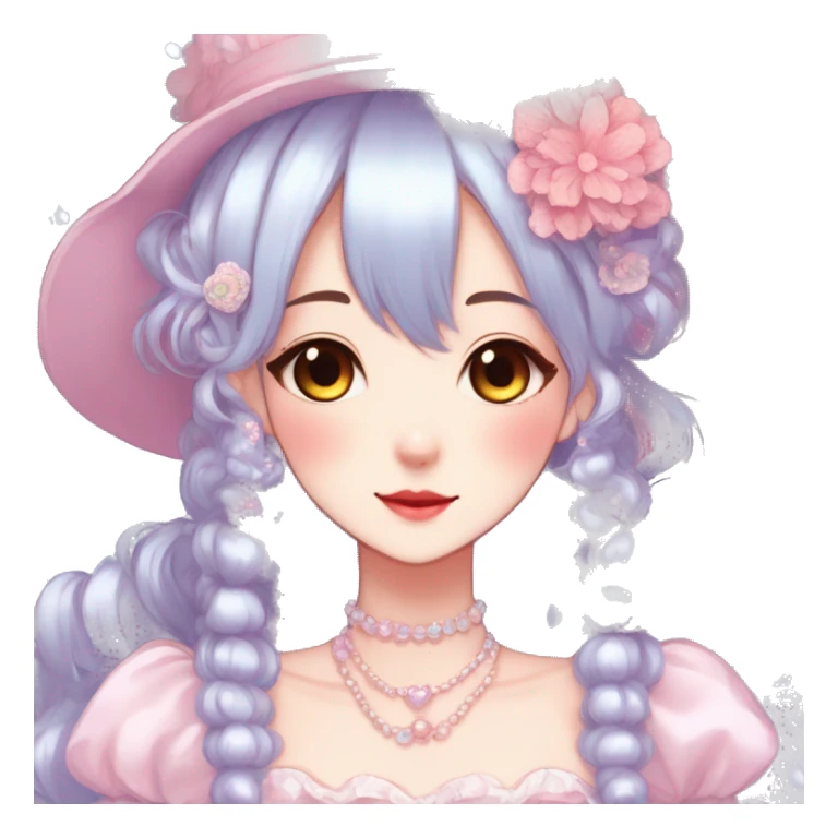 Gorgeous anime style lady with blushing face and accessories cottagecore fairycore Kawaii anime colorful pearly romantic aesthetic trending style sticker