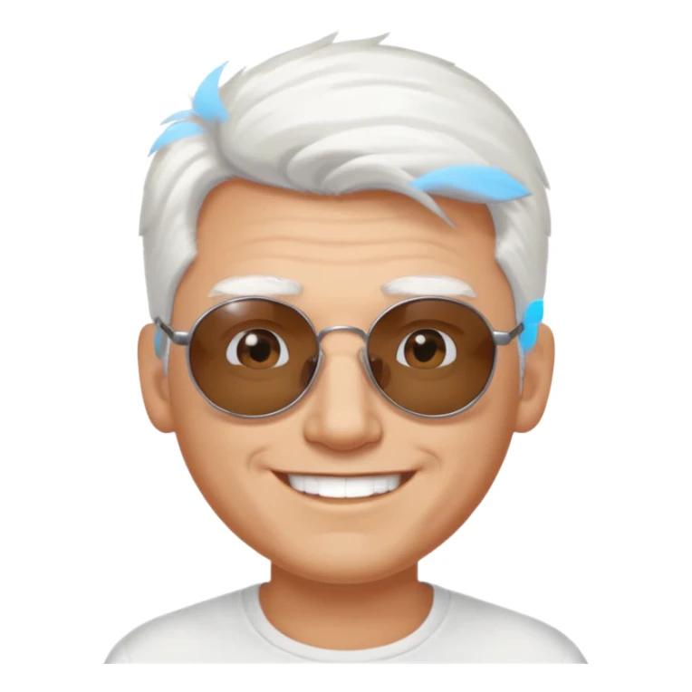 A guy with white hair round sunglasses smiling sticker