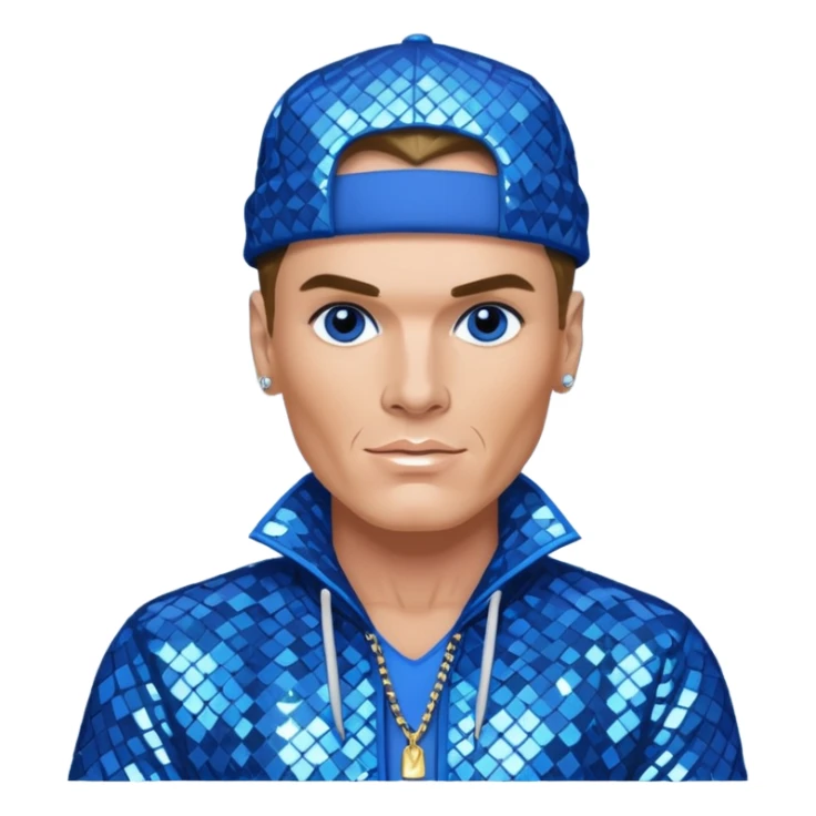 Vanilla Ice with dark blonde hair, blue sequin outfit sticker