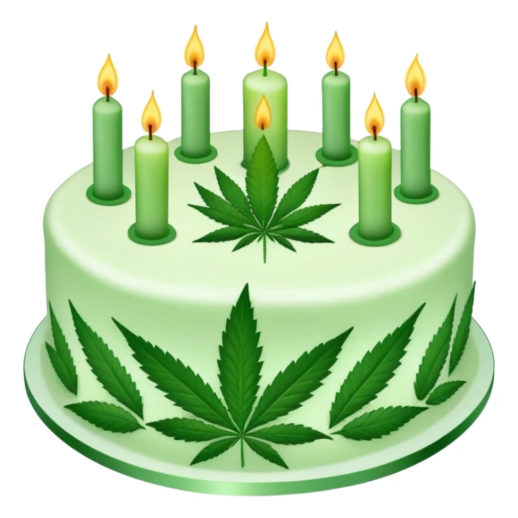 Birthday cake decorated with cannabis leaves and candles sticker