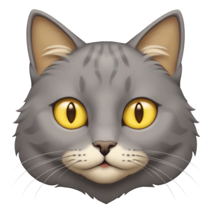 A gray cat with yellow eyes named max he is very cute and  he is a boy add text saying I made Maw an emoji sticker