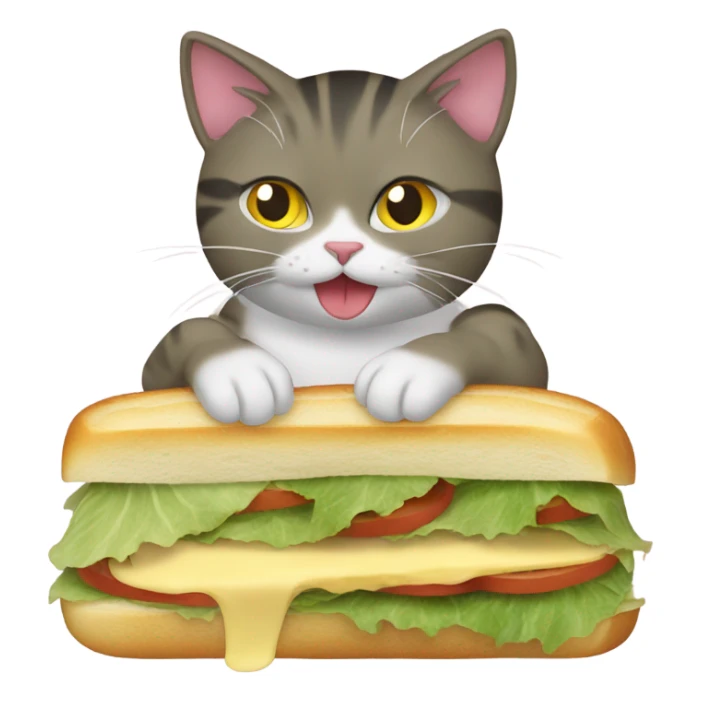Cat eating sandwich with cheese and  cabbage sticker