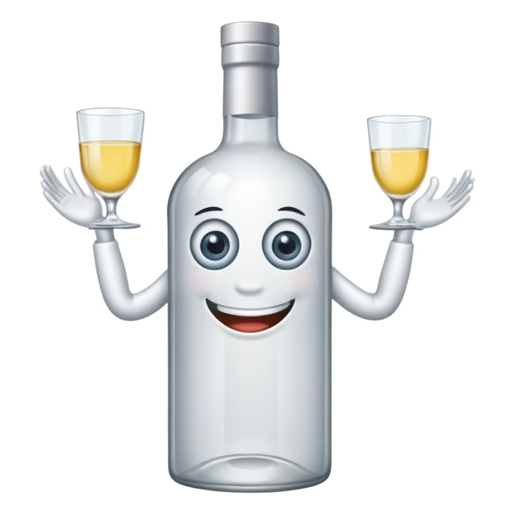 vodka bottle with eyes, smile, arms and legs sticker