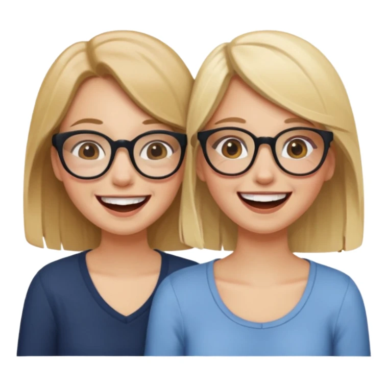 two girls laughing and having fun. one is blonde without glasses, another one is brown haired with glasses. they are supportive and cute sticker