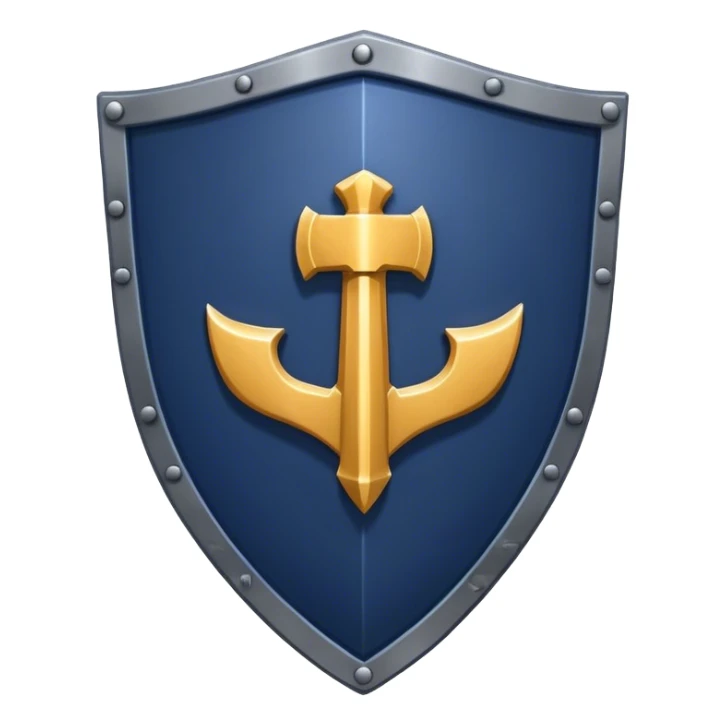 a navy blue shield with a large iron gauntlet crossing in front sticker