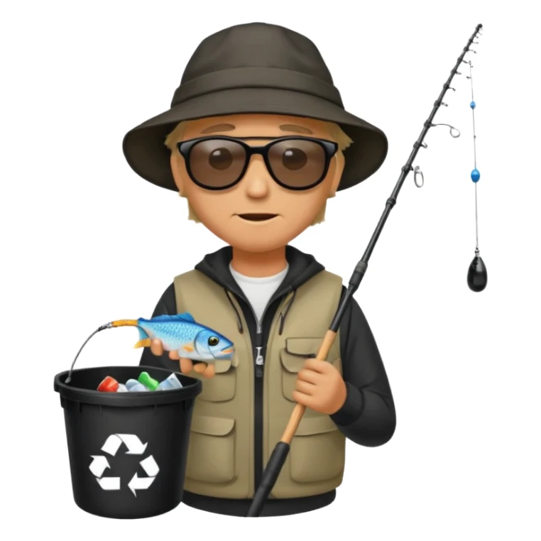 man fishing, caught trash bag on rod sticker