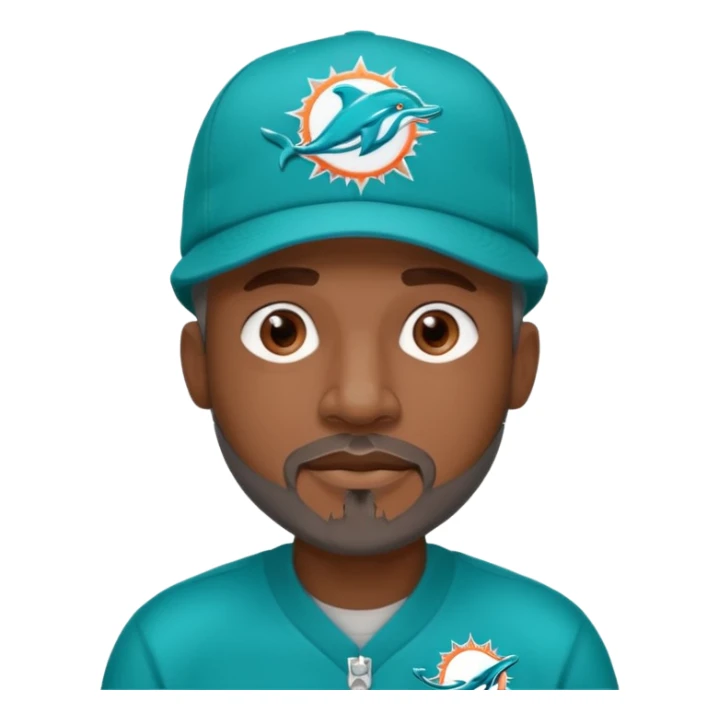 Black man with gray goatee wearing a Dolphins cap sticker