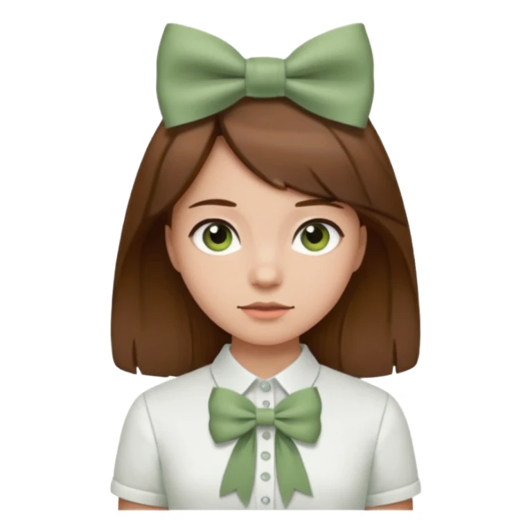 girl brown hair with sage green bow white shirt sticker