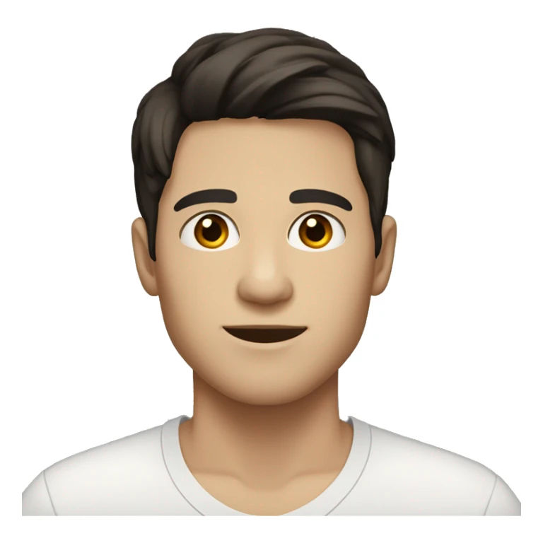 A dark-haired 21-year-old man with white skin and a slight tan. Brown eyes and a middle parted haircut. sticker