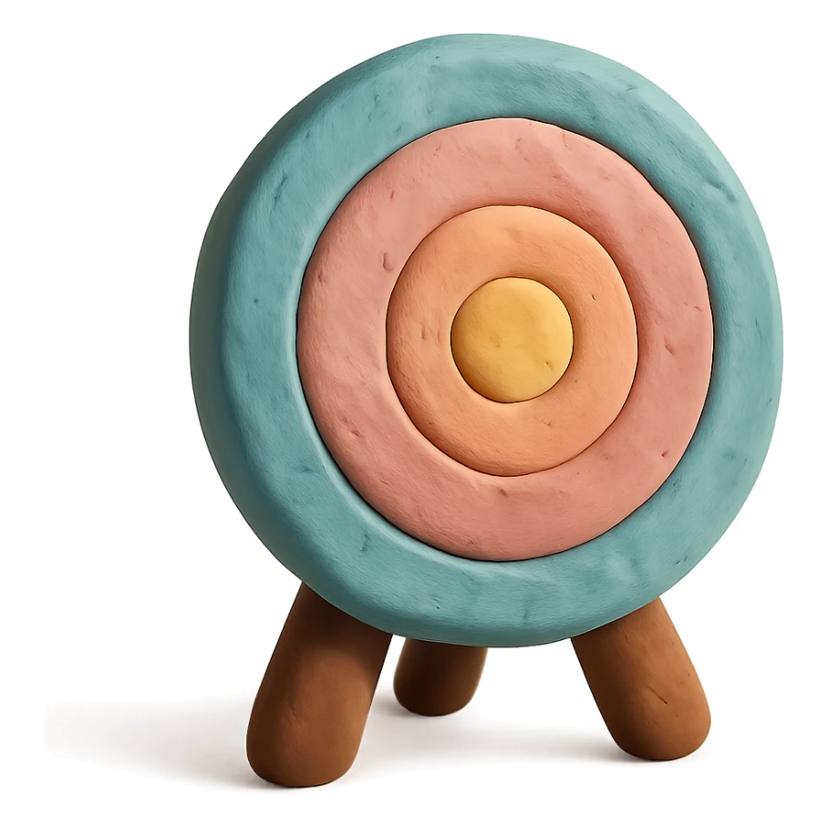 claymation style archery target with soft pastel colors, no background sticker
