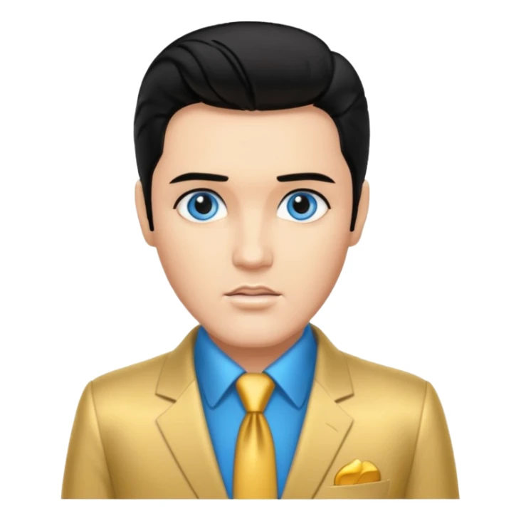 Elvis Presley with Blue eyes, black hair, gold suit sticker
