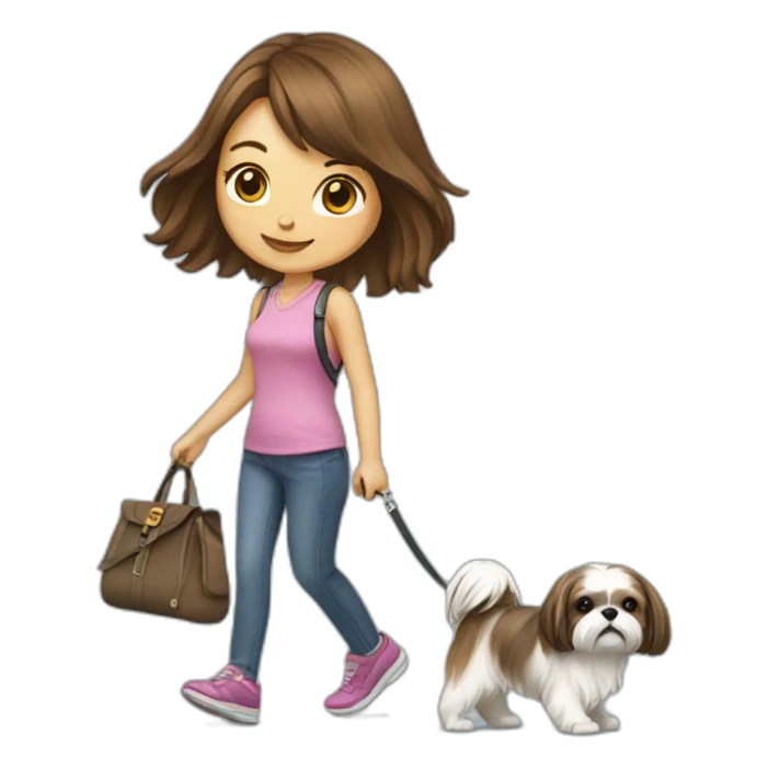 girl walking shih tzu on leash sticker