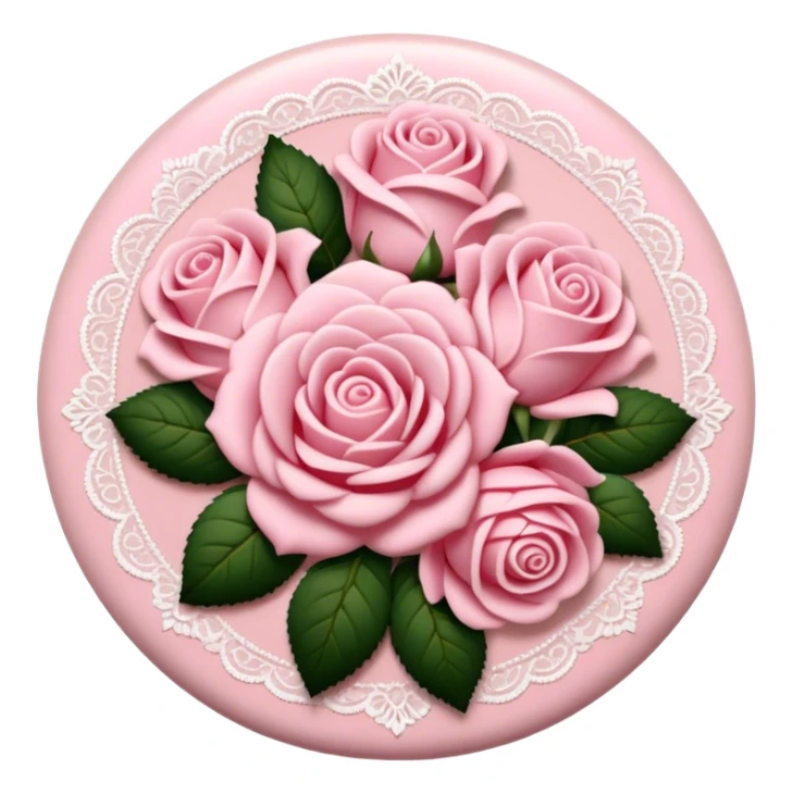 A round pink button with light cream damask lace and pink roses sticker