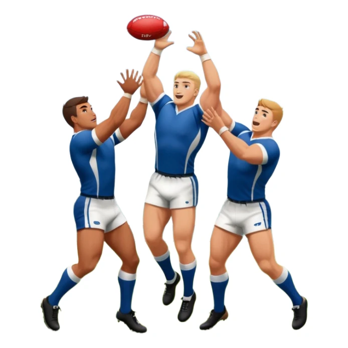 two rugby players lifting another player to catch a ball in a lineout sticker
