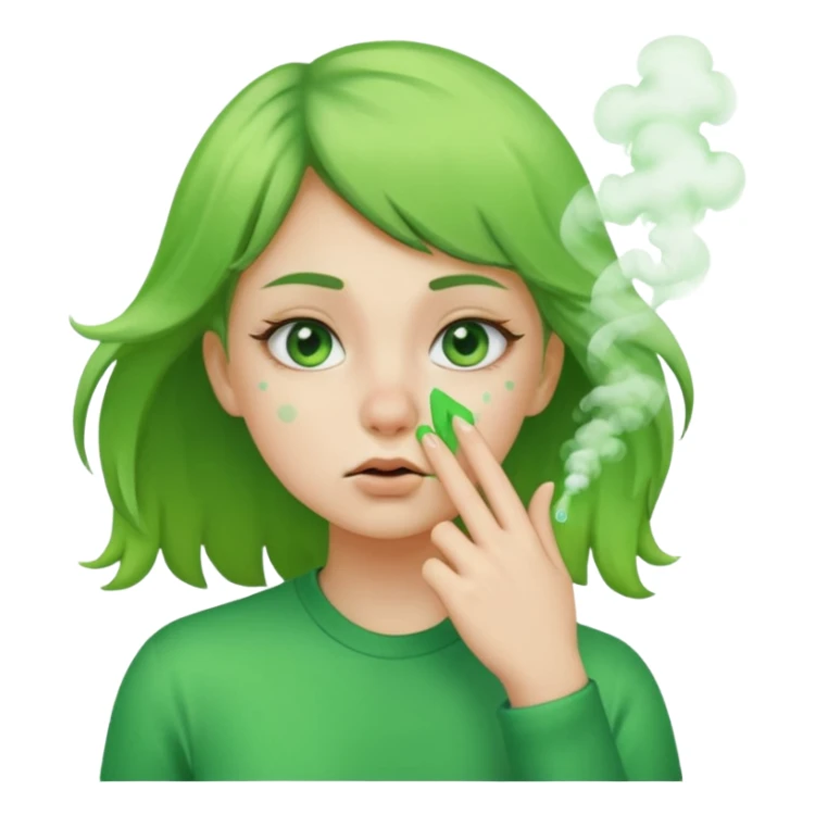 create a girl who is pinching her nose because she is smelling something bad with green fumes around her sticker